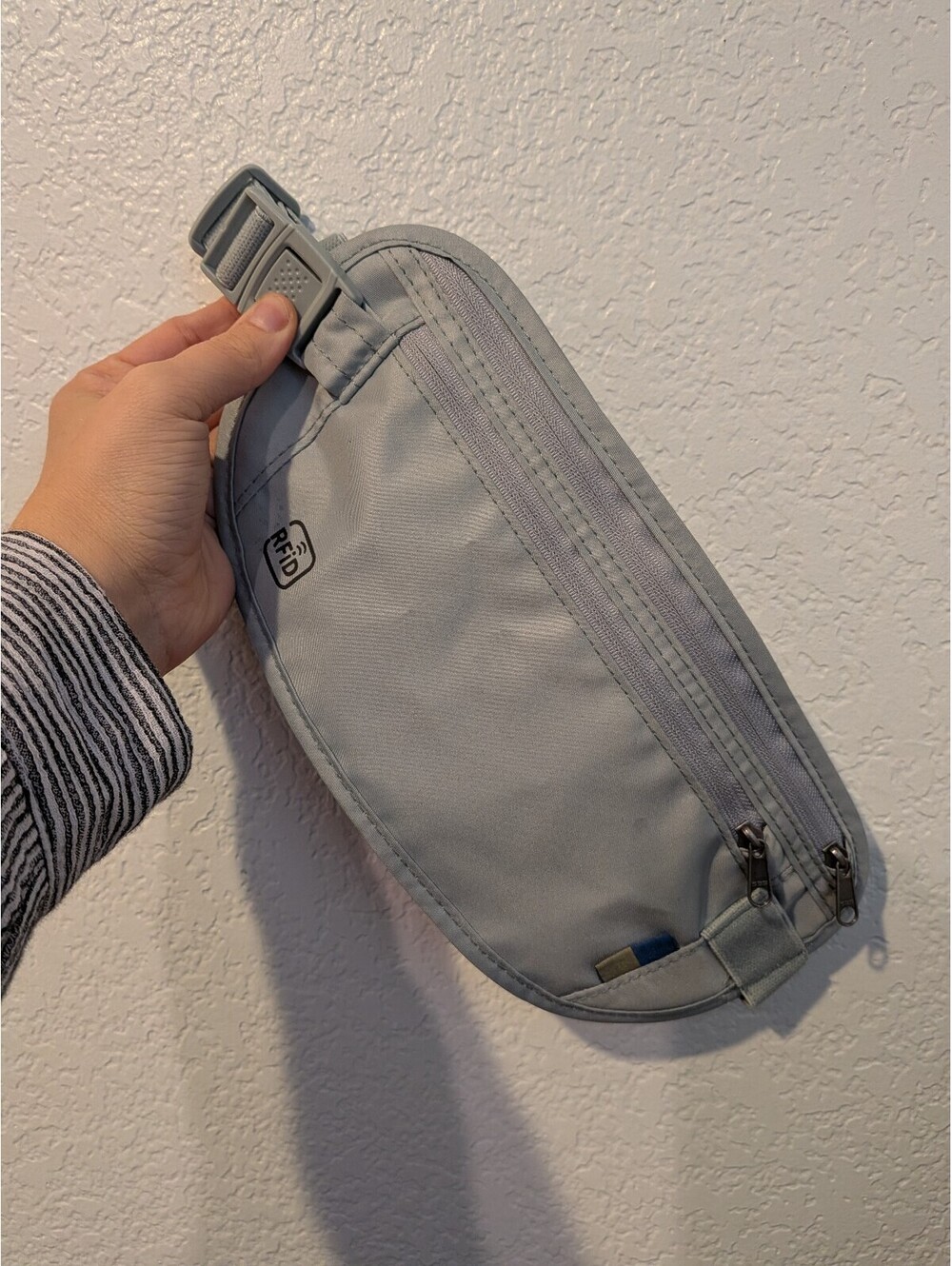 RFID Blocking Gray Travel Money Belt Waist Pouch Dual Zip